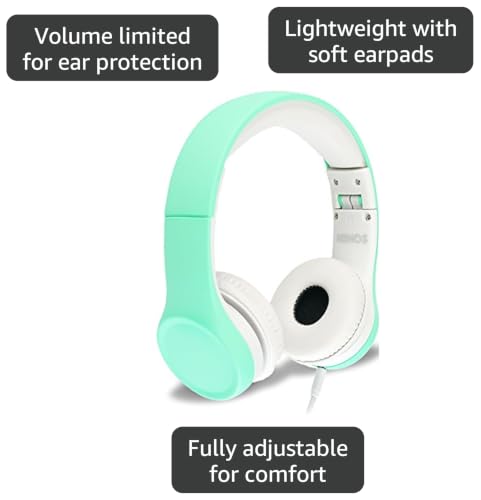 Nenos Kids Headphones Children's Over Ear Computer Volume Limited for Kids Foldable (Mint) - color: Mint