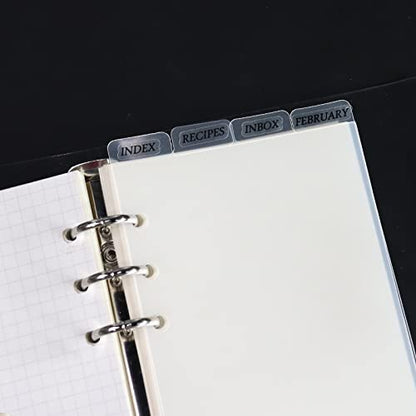 MultiBey Clear A6 Binder Dividers with Top Vertical Tabs, 6-Ring, 8-Tab Set | 6-Hole Transparent PVC Index Divider Sheets for A6 6 Ring Personal Planners, Budget Binder Organization & Journals