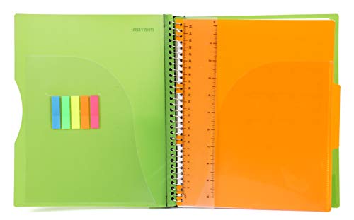 Mintra Office Durable PREMIUM Spiral Notebook, ((Green, 1 Subject, 8.5in x 11in)), Fabric Covered Coils, No Snags, Removable Adjustable Pocket Dividers, Ruler, Organization, Customizable - color: Green, size: 1 Subject (8.5in x 11in)