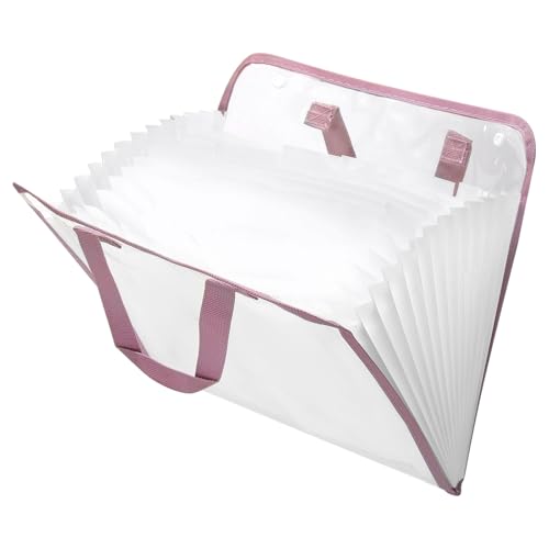 uxcell 13 Pockets Accordion File Organizer, Expanding File Folder Portable Accordion Document Bag with Classified Index Stickers for Office Worker, Pink (Horizontal) - color: Pink