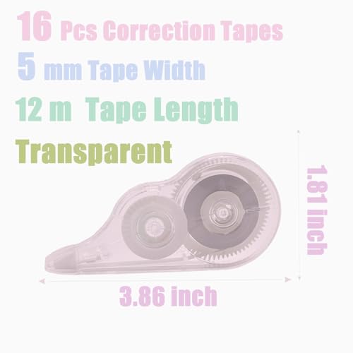 16 Pcs 39.4 Ft Clear Correction Tape, White Wrong Out Tape Roller Bulk for Noting, Teacher Supplies, School, Office