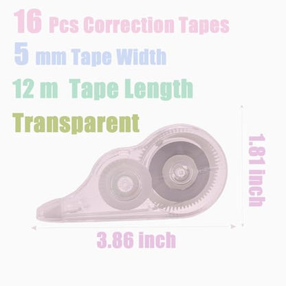 16 Pcs 39.4 Ft Clear Correction Tape, White Wrong Out Tape Roller Bulk for Noting, Teacher Supplies, School, Office