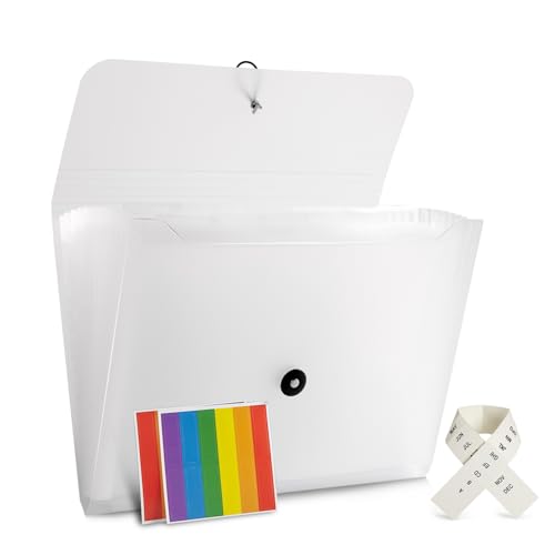Expanding File Folder File Organizer 13 Pocketsr Accordion Filing Folder for Documents Aesthetic Paper Organizer Folder for Work, School, Home, Office (Transparancy White) - color: Transparancy White