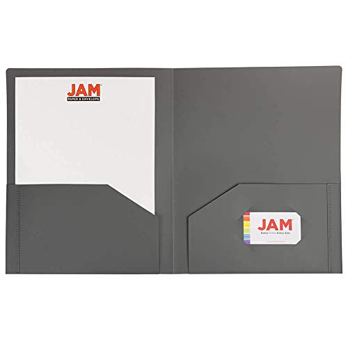 JAM PAPER Heavy Duty Plastic 2 Pocket Extra Tough School Folders - Grey - 6/Pack - color: Grey, size: 6 Per Pack