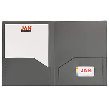JAM PAPER Heavy Duty Plastic 2 Pocket Extra Tough School Folders - Grey - 6/Pack - color: Grey, size: 6 Per Pack