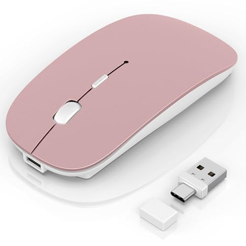 Gizdot-S1 Wireless Mouse for MacBook Air/Pro & iPad/Laptop, Bluetooth Rechargeable Mouse with Type-C, Slim Mouse Jiggler for iMac, 4 Connection Modes, Silent Click, 1600 DPI Compatible Mac OS/Windows - color: Rose Gold