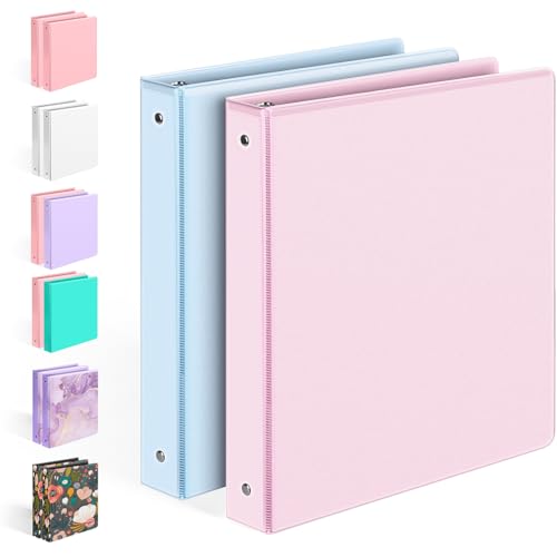 2 Pack BinderX Extra Durable 3 Ring Binder, 1 Inch Binder Round Rings, Fits 350 Sheets of 8.5x11 Paper, Customizable View Cover with Inside Pockets, Cute 1 Inch Binders 3 Ring, Pink & Blue - color: Pink & Blue, size: 1 Inch