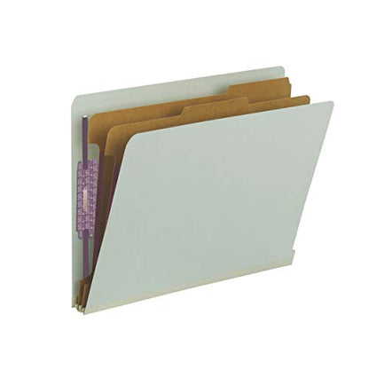 Smead 100% Recycled End Tab Pressboard Classification File Folder with SafeSHIELD Fasteners, 2 Dividers, 2" Expansion, Letter Size, Gray/Green, 10 per Box (26810) - color: Gray/Green, style: 2 Dividers