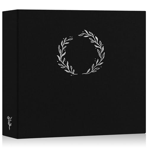 Lanpn Photo Album Scrapbook 12x12, Linen Cover Wreath Design Top Load 3 Ring Folder Binder Photobook Photo Book 12 x 12 inch with 30 Plastic Sleeves 60 Pages Black - color: Black, size: 12x12"