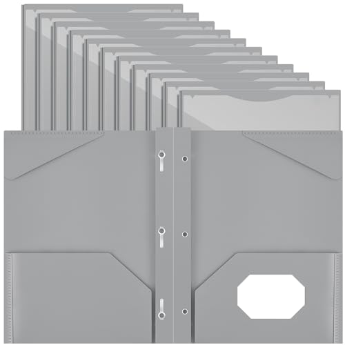 Henoyso 18 Pcs Plastic Folder with Clear Front Pocket and 3 Prong Plastic Folders with Card Slot Pocket Folders with Prongs for School Office (Gray) - color: Gray