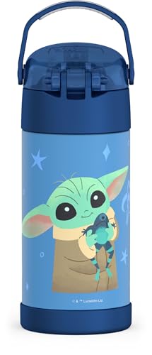 THERMOS FUNTAINER Water Bottle with Straw - 12 Ounce - Kids Stainless Steel Vacuum Insulated Water Bottle with Lid, Mandalorian The Child - color: Mandalorian The Child