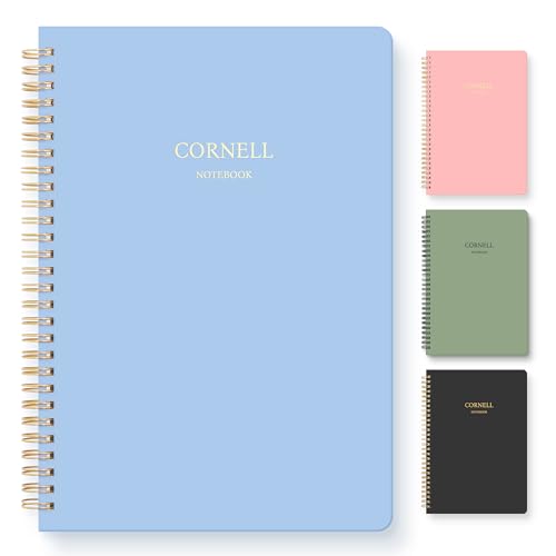 Hardcover Cornell Notes Notebook for Note Taking Supplies, B5 Spiral Aesthetic Study Subject Notebooks for School Work College Ruled Meeting Notes Book Studying Essentials, 7.2” x 10”, Blue - color: Blue