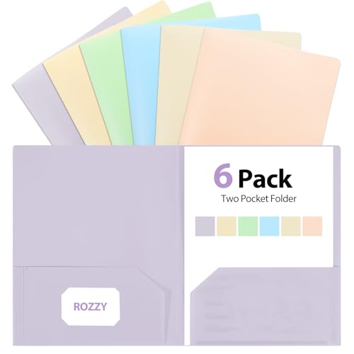 Plastic Folders with Pockets, 2 Pocket Folders for Letter Size 8.5 x 11 Paper, 6 Rainbow Colors, Colored School Folders with Business Card Slot, Back to School Supplies for Students, Office - color: Pastels Colors, style: 6-Pack