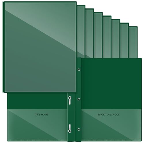 Henoyso 24 Pcs Plastic Folders with Clear Front Pocket and 3 Prong Take Home Plastic 2 Pocket Folder Back to School for Students Parent Teacher Communication for School Office (Dark Green) - color: Dark Green