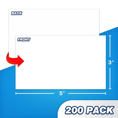 Chell 200 Count 3x5 Inch Heavyweight Blank Index Cards, Unlined, White | No Bleed-Through, Double Side Unlined, Made of 74 lb. Cover Weight Paper - size: 3"x5"