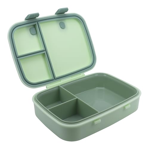 Kids Bento Explorer Lunch Box, 3 No-Mix Compartments, Microwave & Dishwasher Safe, Lightweight with Removable Tray, for Daycare, Preschool, School (Green Light Mint ClevaInk Friend) - color: Green Light Mint ClevaInk Friend