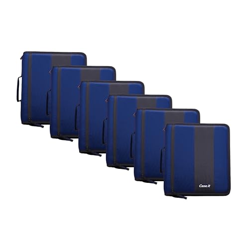 Case-it Classic Zipper Binder | 2-Inch O-Rings, 350 Sheet Capacity, Multiple Storage Pockets & Shoulder Strap | School & Office Organizer | D-251 Midnight Blue | 6 Pack - color: C Midnight Blue, size: 6 Pack