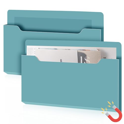 Feifeiya 2 Pcs Magnetic File Folder Wall Hanging Holder Large Pocket Paper Magazine Mail Organizer for Refrigerator Classroom Locker Whiteboard(Horizontal,Haze Blue,13.8 x 8.3 Inches) - color: Haze Blue, size: 13.8 x 8.3 Inches, style: Horizontal