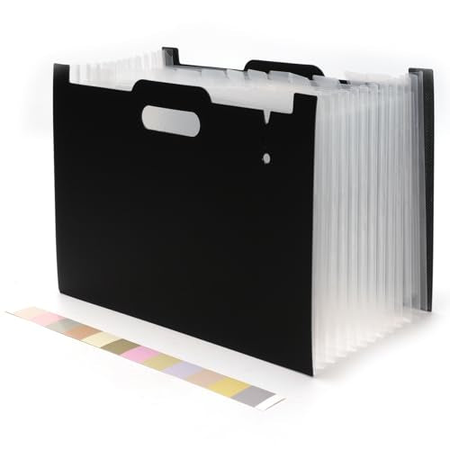 13-Slot Accordion File Organizer, Large Capacity Expanding File Folder, Plastic Document Organizer for Office Use, Letter Size File Holder for Desk Storage (Black) - color: Black