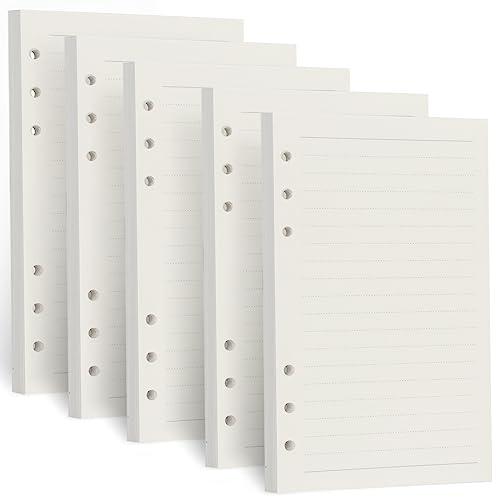 A6 Refill Paper, [5 Pack] Toplive 100GSM Thick Refillable Paper 6 Hole Filler Inserts Loose Leaf Paper 225 Sheets (450 Pages) for 6 Ring Binder Journal Notebook-Lined Paper - style: Line 5 Pack