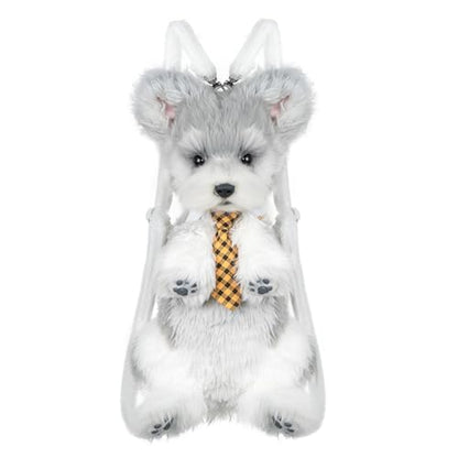 Chongker Dog Shaped Backpack, Handmade Realistic Stuffed Animals Backpack, Cute Dog Plush Bag - style: Schnauzer-silver