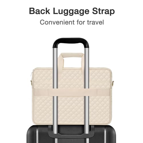 MOSISO 13-14 inch Laptop Bag, Laptop Briefcase Messenger Compatible with MacBook Neo 13 inch/Air 13.6/13 /Pro 13/14, Square Quilted Computer Bag Work Office Business with 3 Pockets&Strap, Beige - color: Beige, size: 13.3 inch