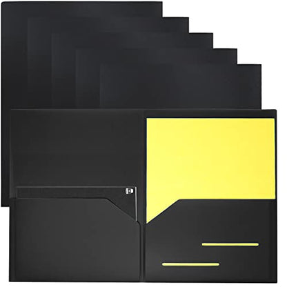 Youngever 6 Pack Heavy Duty Plastic Two Pocket Folders, Heavy Duty Plastic 2 Pocket Folder (Black) - color: Black