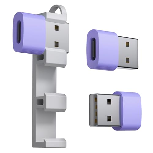 TIANSONG USB to USB C Adapter,3Pack USBC Female to USB A Male with Convenient Carrier, Type C Converter for iPhone 17/16/15/14/13/12, iPad, iWatch, AirPods,Galaxy S25/S24 (Purple) - color: Purple