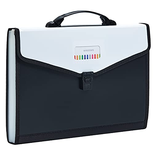 Legal Size 13-Pockets Expanding File Folder with Handle, Plastic Accordion Filling File Folder Expandable Monthly Portable Paper Document Organizer for Office School & Home (Black-1) - color: Black-1
