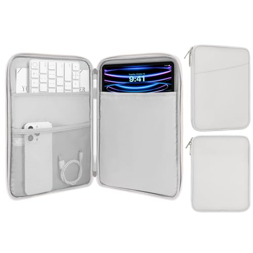 MoKo 9-11 Inch Tablet Sleeve Bag Carrying Case with Accessory Pocket | Fits iPad Air 11-inch M4, iPad Pro 11-inch M5, iPad A16 11-inch, iPad 10/9/8/7th and Tab S9/S8 11-inch, Gray + White - color: Gray + White, size: 9-11 Inch