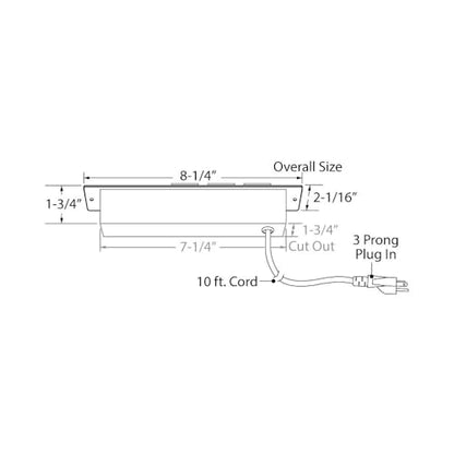 8-1/4" Long x 2-1/16" Wide Black in-Desk Power Center with 3 Outlets, 2 USB Ports - style: 3 Outlets, 2 USB Ports