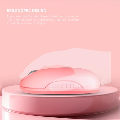 ONE-UP Wireless Mouse, 2.4G, Bluetooth5.0/3.0, Sound and Quiet Click, USB Nano Receiver, for Laptop, Chromebook, PC, Mac, Windows (Pink)