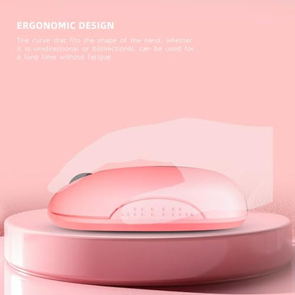 ONE-UP Wireless Mouse, 2.4G, Bluetooth5.0/3.0, Sound and Quiet Click, USB Nano Receiver, for Laptop, Chromebook, PC, Mac, Windows (Pink)