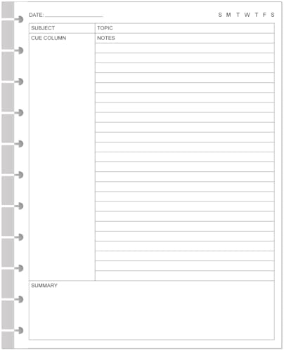 Letter Size Cornell Notes Filler Paper - 11 TUL Disc Cornell Notes Loose Leaf Paper, 50Sheets / 100Pages, 8.5'' x 11'' - size: 1-Pack, style: 11-Disc/Letter Size
