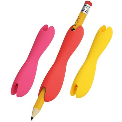 3 Pack Silicone Pencil Grips for Kids & Adults, Ergonomic Dual-Head Design for Handwriting, Drawing & Coloring, Improves Grip Control, Pink/Red/Yellow - color: Pink,red,yellow