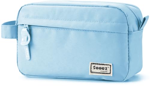 Sooez Original High Capacity Pencil Case, Big Pencil Bag Pouch Box Organizer Pen Case, Aesthetic Supply for Girls Adults, Portable Journaling Supplies with Easy Grip Handle & Loop, Blue - color: Light Blue