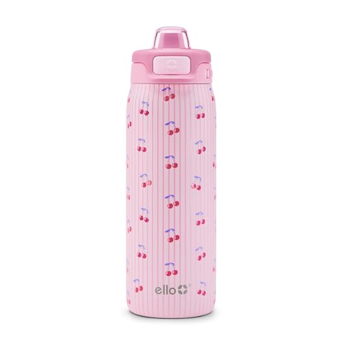 Ello Kids Pop & Fill 18oz Toddler Water Bottle with Quick Fill Lid, Double-Wall Vacuum Insulated Stainless Steel, Leak Proof, BPA Free, Sip & Chug, For School, Lunchboxes, Preppy Cherries - color: Preppy Cherries, size: 18 Ounces