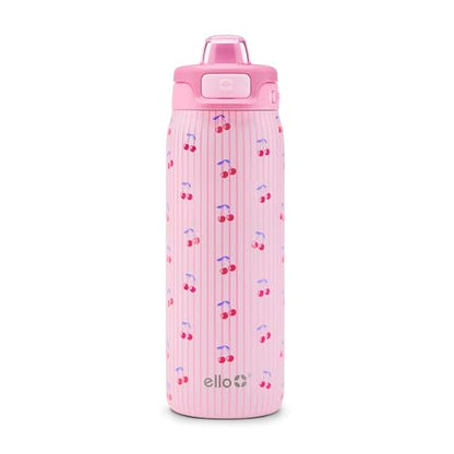 Ello Kids Pop & Fill 18oz Toddler Water Bottle with Quick Fill Lid, Double-Wall Vacuum Insulated Stainless Steel, Leak Proof, BPA Free, Sip & Chug, For School, Lunchboxes, Preppy Cherries - color: Preppy Cherries, size: 18 Ounces