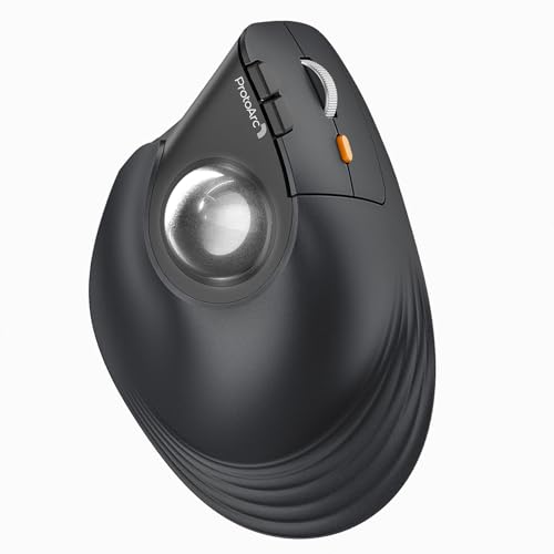 ProtoArc Wireless Trackball Mouse, EM05 NL Vertical Bluetooth Ergonomic Rollerball Thumb Mouse Rechargeable Laptop Mice, 3 Device Connection, Compatible with iPad, Mac, Windows-Silver - color: Silver