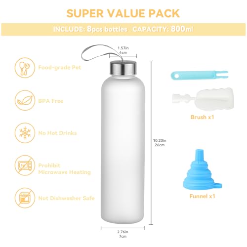 novelinks 8 Pack 27OZ Frosted Water Bottles with Stainless Steel Silver Lid,Leakproof Gym Bottles, Reusable Sport Water Jug for Fitness Camping Office - color: Frosted-27oz-8Pack