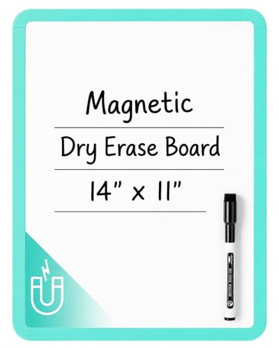 Mr. Pen- Dry Erase Board, 14” x 11” with a Black Dry Erase Marker | Aqua Blue Frame, Small Mini White Board for Students, Fridge, Wall, Locker, Includes Double Sided Tapes - color: Aqua Blue