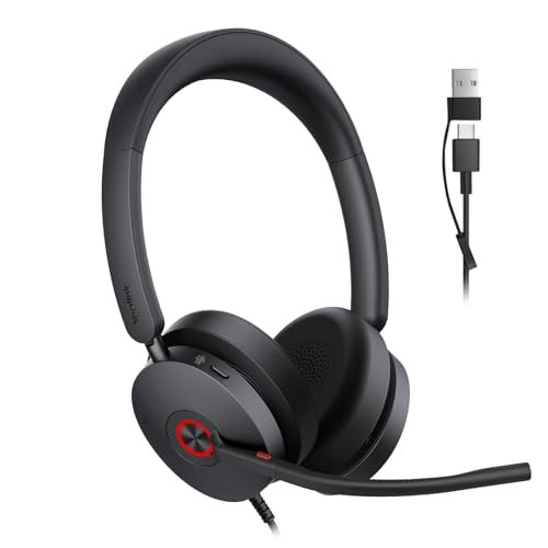 Yealink UH48 ANC Wired USB-C/A Headset,6 AI Noise-Canceling Microphones | Teams/Zoom Certified, Dual-ear Headphones, Call Center,Home,Plug & Play for Laptop/Phone/Computer,Dynamic EQ, 360° Busylight