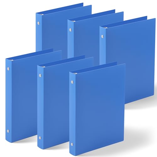 Henoyso 6 Pcs Plastic 1 Inch Mini 3 Ring Binders Fits 5.5" x 8.5" Paper, Holds(Capacity 200 Sheets), Flexible Three Round Rings Small Blue A5 Binders Bulk for School, Office Use, Photo Album - color: Blue, size: 1 Inch