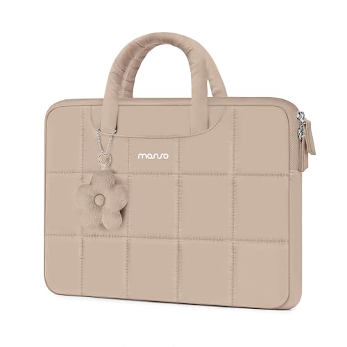 MOSISO Laptop Case 13.3 inch,13-13.3 inch Puffy Laptop Sleeve Compatible with MacBook Neo 13/Air 13 13.6/Pro/Pro 14,HP Dell ASUS Lenovo,Rectangle Quilted Bag with Handle&Flower Pendant, Brown - color: Brown, size: 13.3 inch