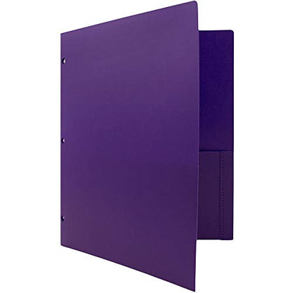 JAM PAPER Heavy Duty Plastic 3 Hole Punch Pocket Folders - Extra Tough School Folders - Purple - 6/Pack - color: Purple, size: 6 Per Pack