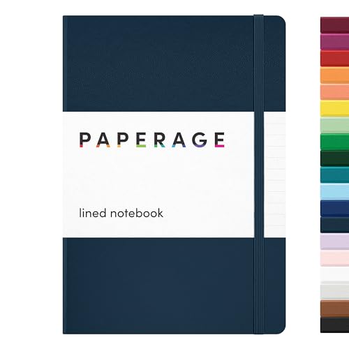PAPERAGE Lined Journal Notebook, (Navy), 160 Pages, Medium 5.6 in x 8 in - 100 GSM Thick Paper – Hardcover Journaling Notebook for Work, School & Note Taking - color: Navy, style: A. Lined