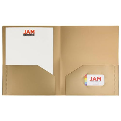 JAM PAPER Heavy Duty Plastic 2 Pocket Extra Tough School Folders - Gold - 3/Pack - color: Gold, size: 3 Per Pack