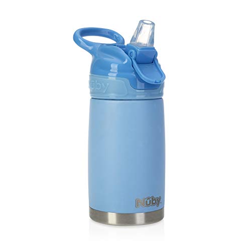 Nuby Thirsty Kids No Spill Flip-It Reflex Stainless Steel Travel Cup or Water Bottle - 10 Oz - 18+ Months - Blue - Back to School Essentials - size: 10.1 Ounces, style: Blue