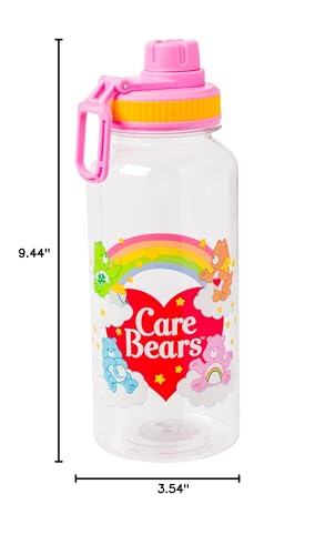 Silver Buffalo Care Bears Twist Spout, Plastic Water Bottle, 32oz | Includes Sticker Set, You Stick Yourself, 0.95 Liters - color: Care Bears Rainbow Heart