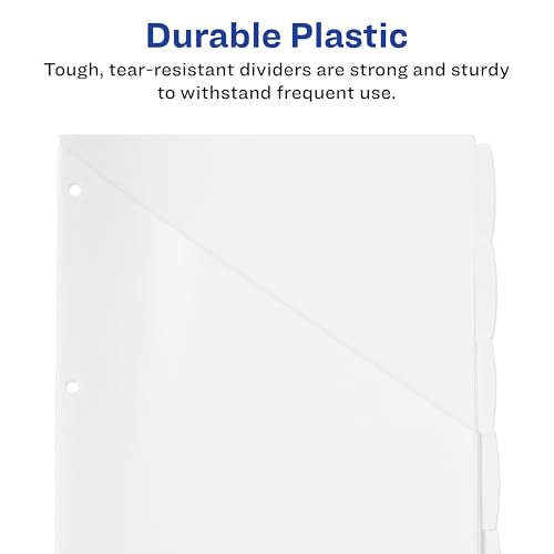 Avery Durable Plastic 5 Tab Write & Erase Dividers for 3 Ring Binders, Slash Pocket, Translucent White, Works with Sheet Protectors, 1 Set (16825)